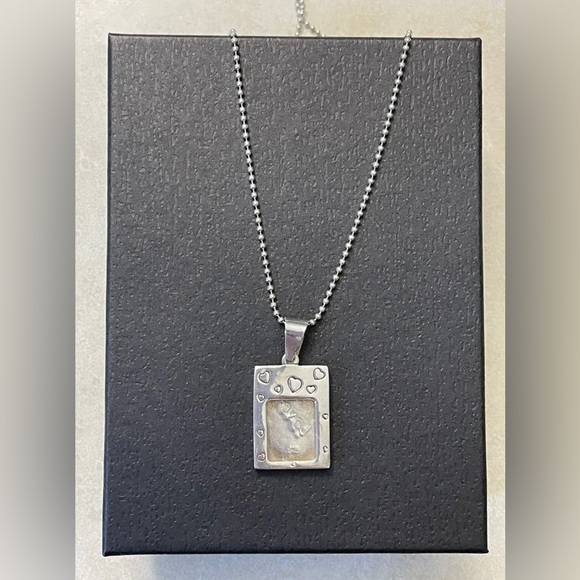 .925 Sterling Silver Photo Frame Pendant and Chain-Made in Italy - Picture 1 of 12